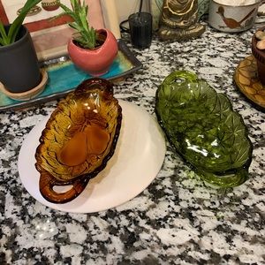 **SOLD** Indiana Glass Amber Colored Sweet Pear Handled Pickle Dish Rare